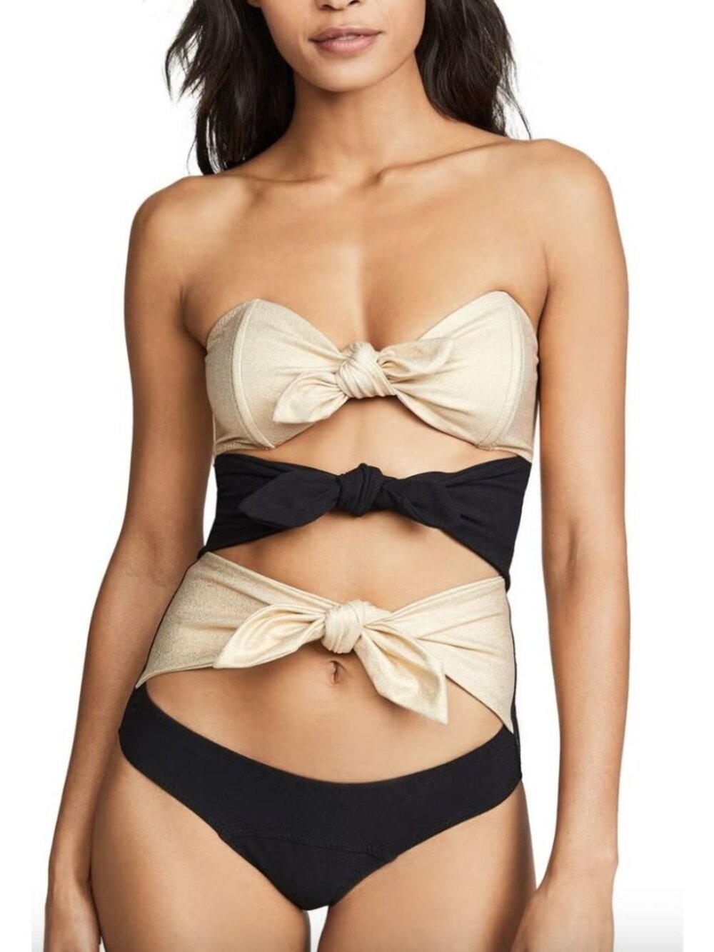 Lisa Marie Fernandez Black and Gold Front Knot One-Piece Swimsuit Size S